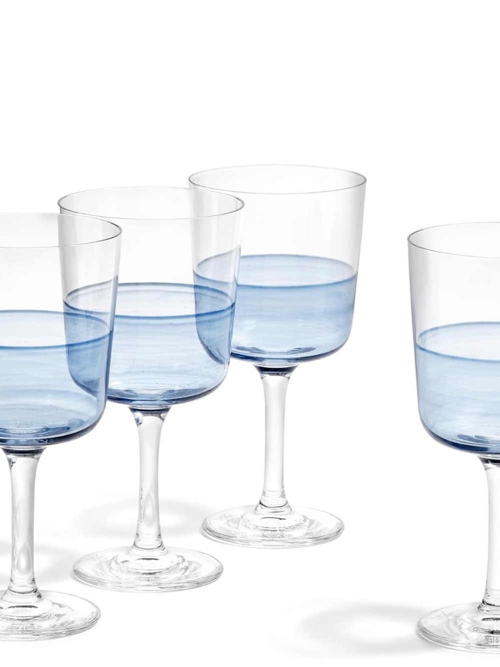 Blue Stemmed Wine Glasses - Set of 4
